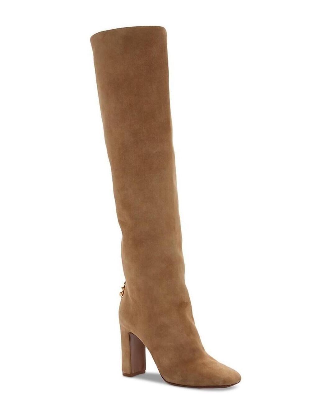 1795$ Dolce & Gabbana Suede Knee High Block Heel Boots Size 7 US / 37 EU Brown